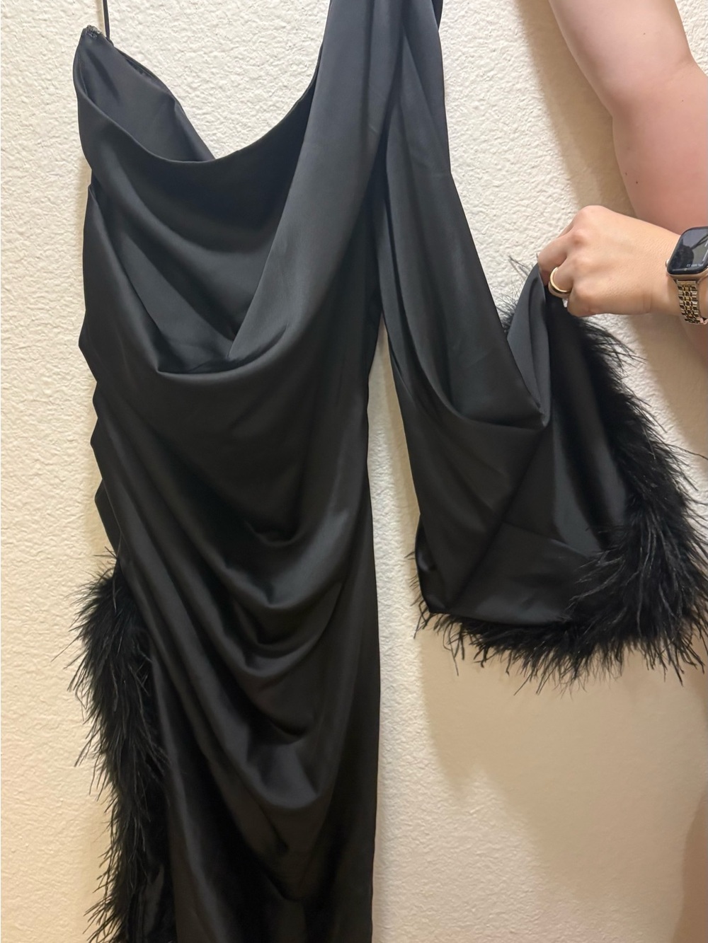 Black Feather-Trim Midi Dress - Picture 5 of 5